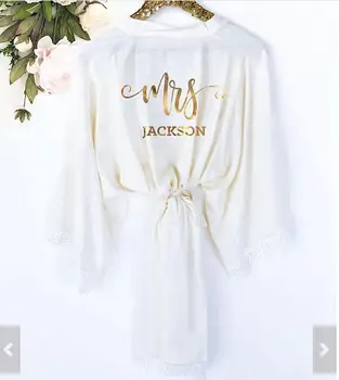 

customize name gold Mrs. Robe Wedding Bridesmaid bride Lingerie satin silk pajamas Bachelorette robes kimonos gowns gifts