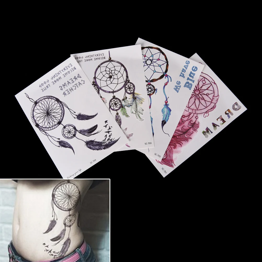 Водонепроницаемый Временные татуировки Наклейки Средства ухода за кожей Книги по искусству Макияж Инструменты красочный сон поймать Перо