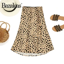 Bazaleas леопардовый узор Женская юбка винтажная высокая талия миди юбки сексуальные тонкие дикие женские юбки повседневная юбка Слип стиль юбка