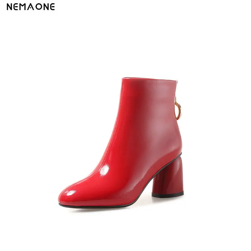 

NEMAONE Women high Heels Ankle Boots Fashion women dress shoes Keep Warm winter boots for office ladies Black Red large size 43