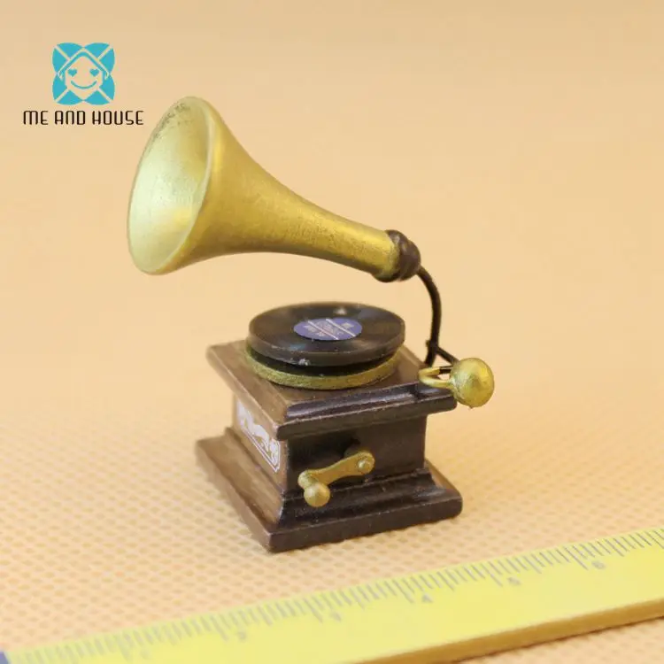 

1:12 Miniature traditional phonograph acoustic gramophone Jukebox non-working dollhouse accessories