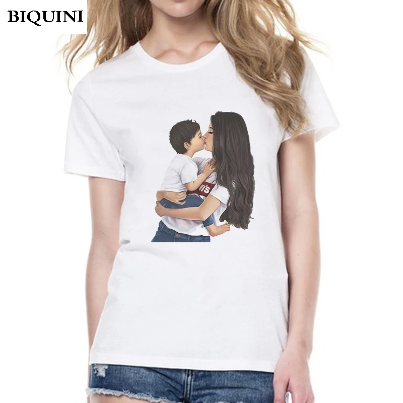 

Super MOM LOVE T-shirts for Women Baby Boy Mommy Son Angel Top Summer T Shirt Women New Arrivals 2019 Vogue T-shirt Mother's Day