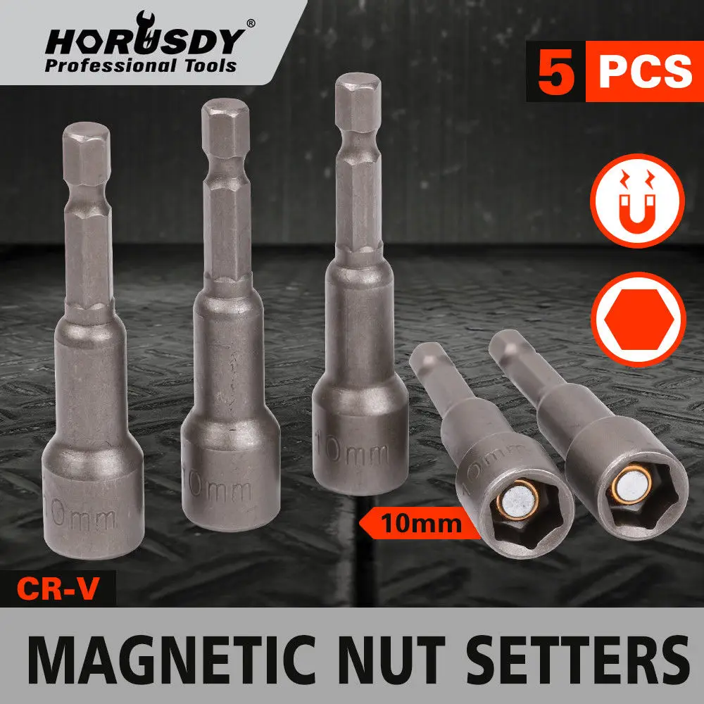 

HORUSDY 5Pieces Long Magnetic Nut Driver Set Power Drill Bit Holder Setter High Quality Power Tool Accessories