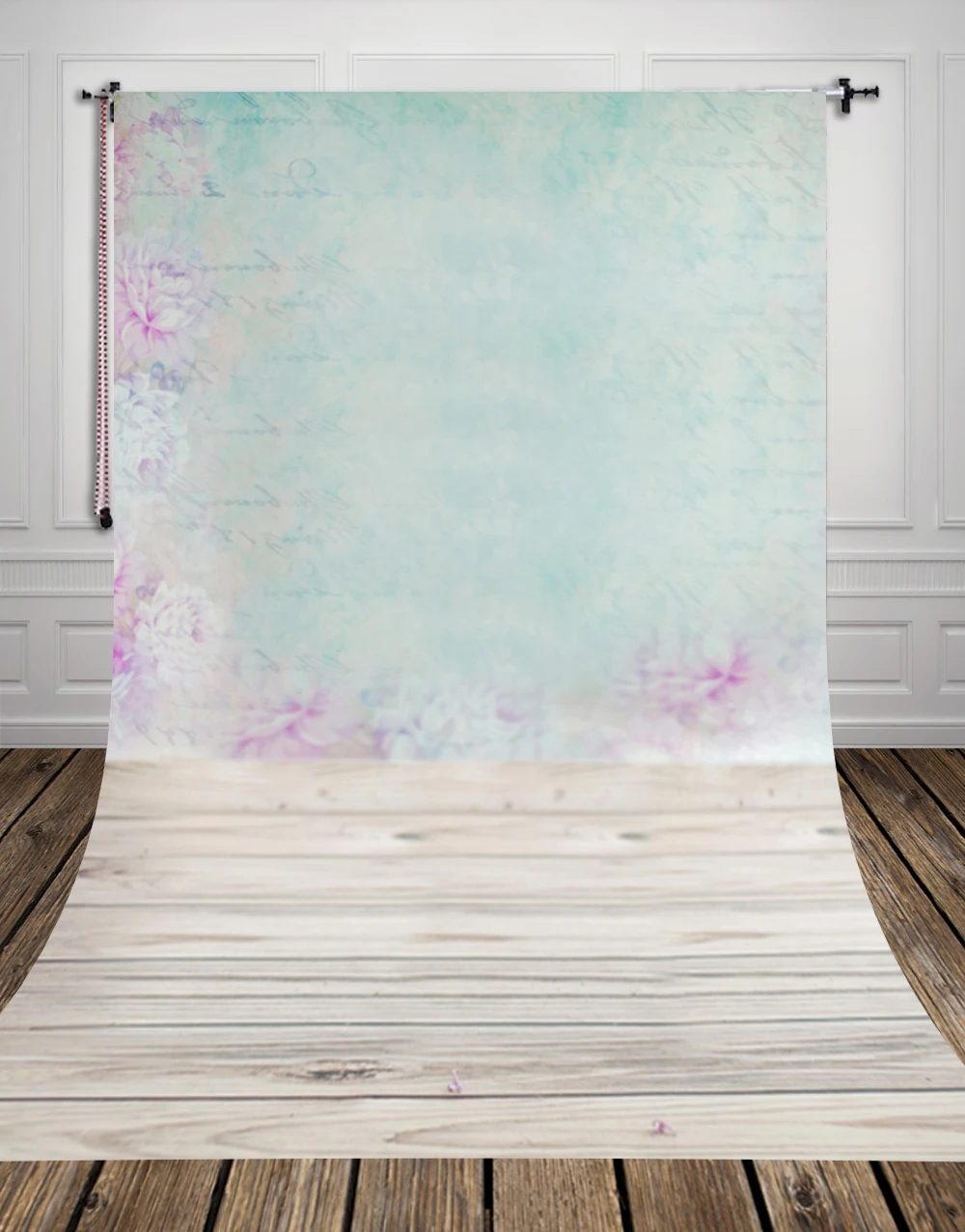 

HUAYI Pastel Wallpaper And Light Wood Floor Printed Backdrop Art fabric Newborn Backdrop D-9633