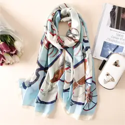 Шарф женский летний новый модный шарф карета узор классический Принт шарф путешествия Защита от солнца шаль с украшениями для девочек