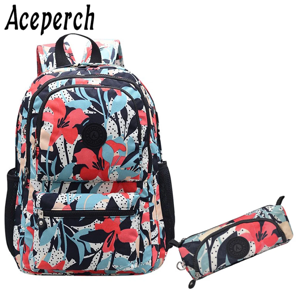 ACEPERCH Women Nylon Waterproof Backpack School Backpack for Teenage Girl Mochila Feminina Original Casual Laptop Bagpack Female