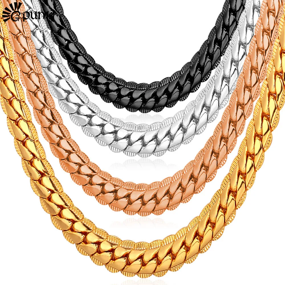 Men Chain Necklace Punk Black Gold 