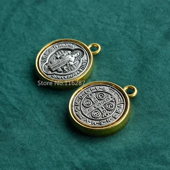 

Catholic Religious Gifts antique St saint Benedict Medal two side big Pendant alloy Golden edge Diameter 21.5mm Thickness 4.5mm