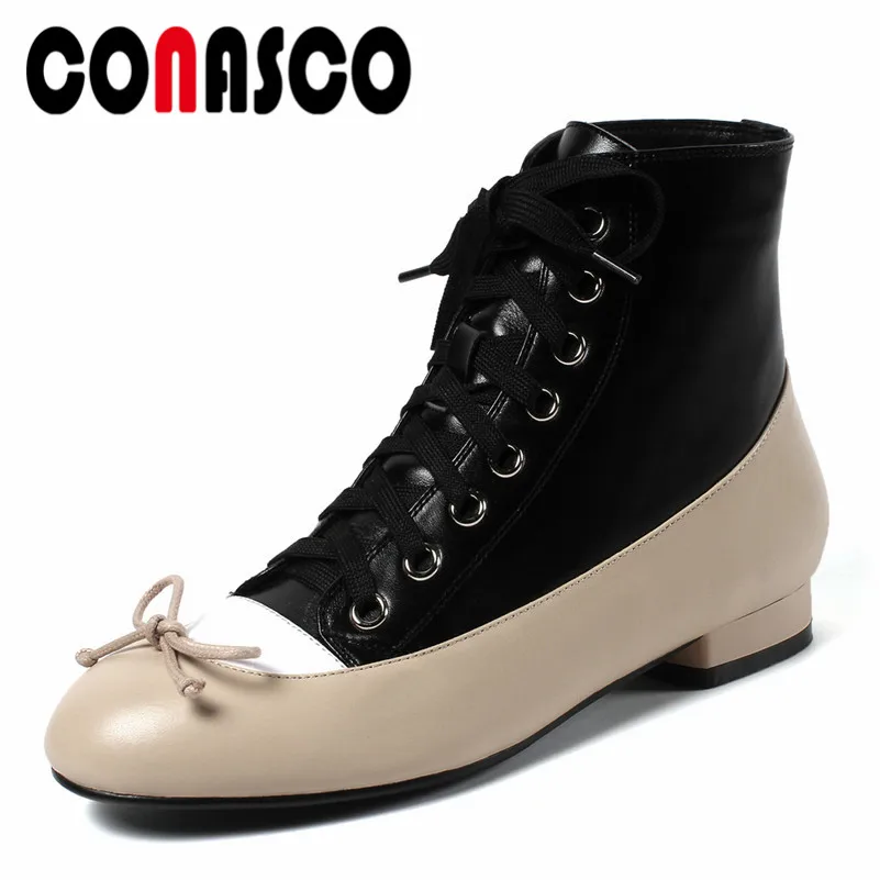 

CONASCO Elegant Women Bowtie Ankle Boots High Quality Wedding Party Shoes Woman Low Heels Warm Autumn Winter Martin Boots
