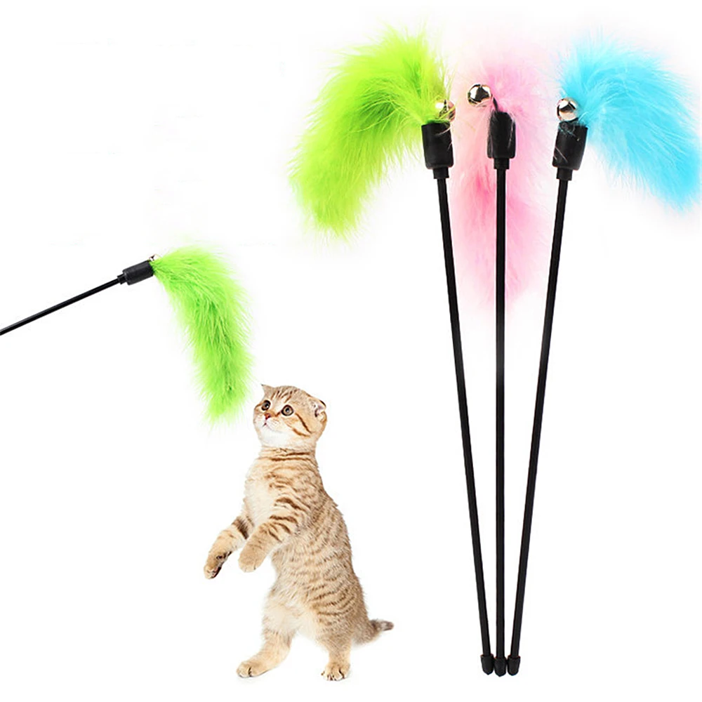 

Pet Cat Teaser Pet Interactive Cats Random Color Premium Kitten Toy Colorful Turkey Feathers Tease Cat Stick