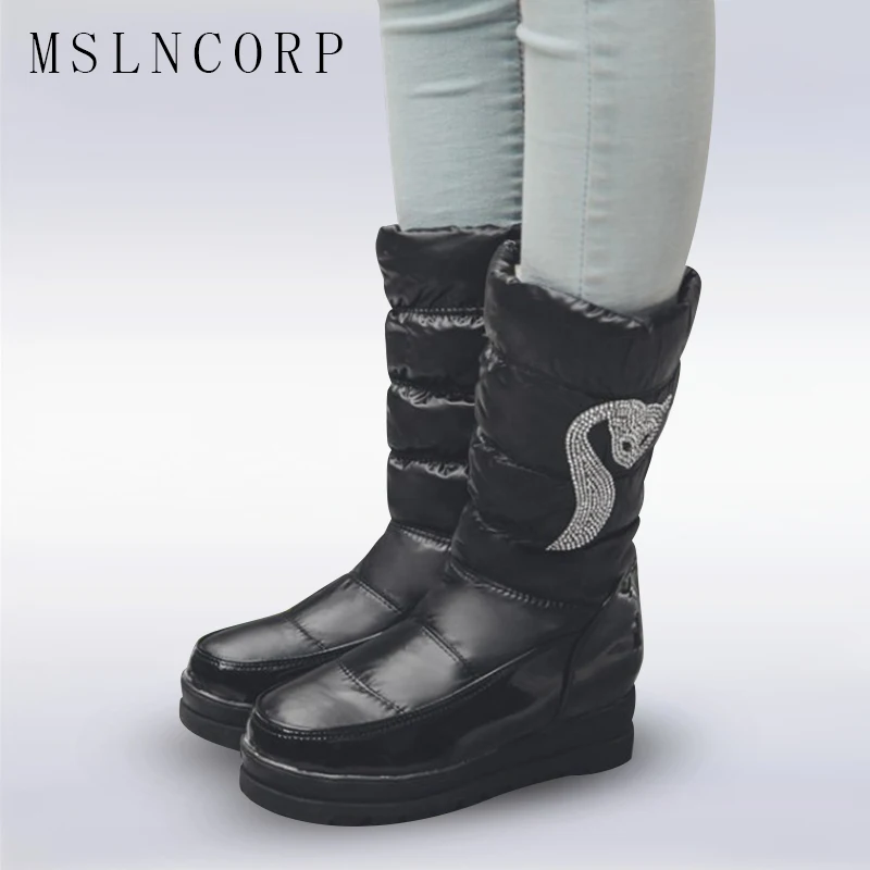 

Plus Size 34-43 fashion women winter non-slip thick cotton shoes Wedges Mid-calf Boots Platform Down +Plush Winter Women Boots