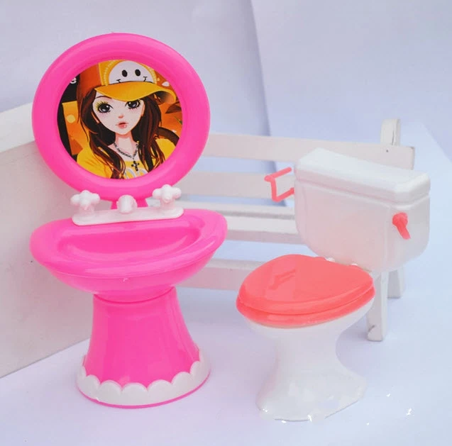Kid s Doll House Toys Doll Accessories Plastic Wash Basin Toilet Set For Barbie Dolls For