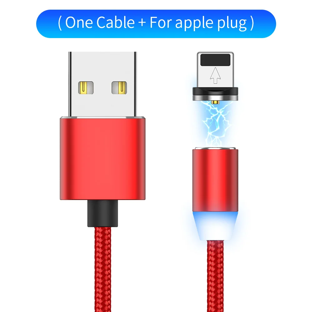 YBD 1 м 2 м светодиодный магнитный зарядный кабель для samsung huawei Xiaomi Micro USB кабель магнитное зарядное устройство для Honor Redmi usb type C кабель - Цвет: Red for Apple