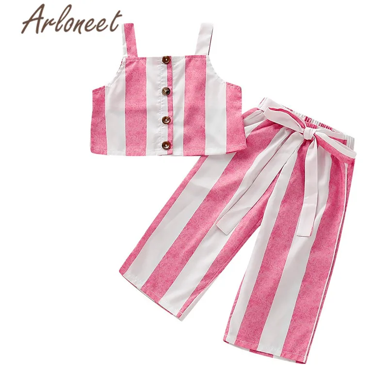 

ARLONEET Clothes girl Baby clothing short Vest Top soft kid Striped print Trousers pants 2pcs 2019 Toddler girl summer outfits