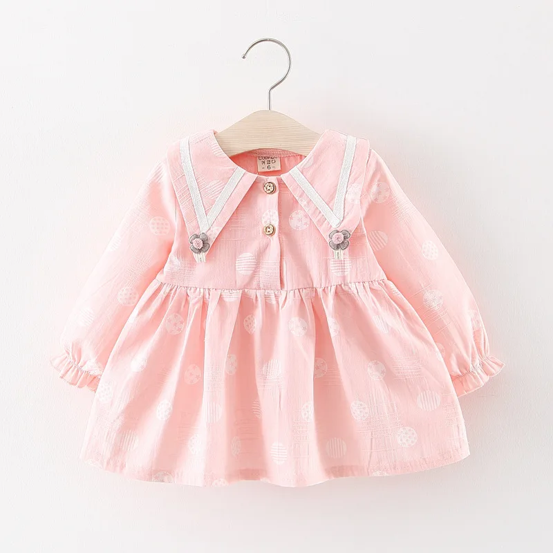 Новое хлопковое платье с длинными рукавами для маленьких девочек на весну и осень Милая юбка с цветочным рисунком юбка-американка платье принцессы для малышей