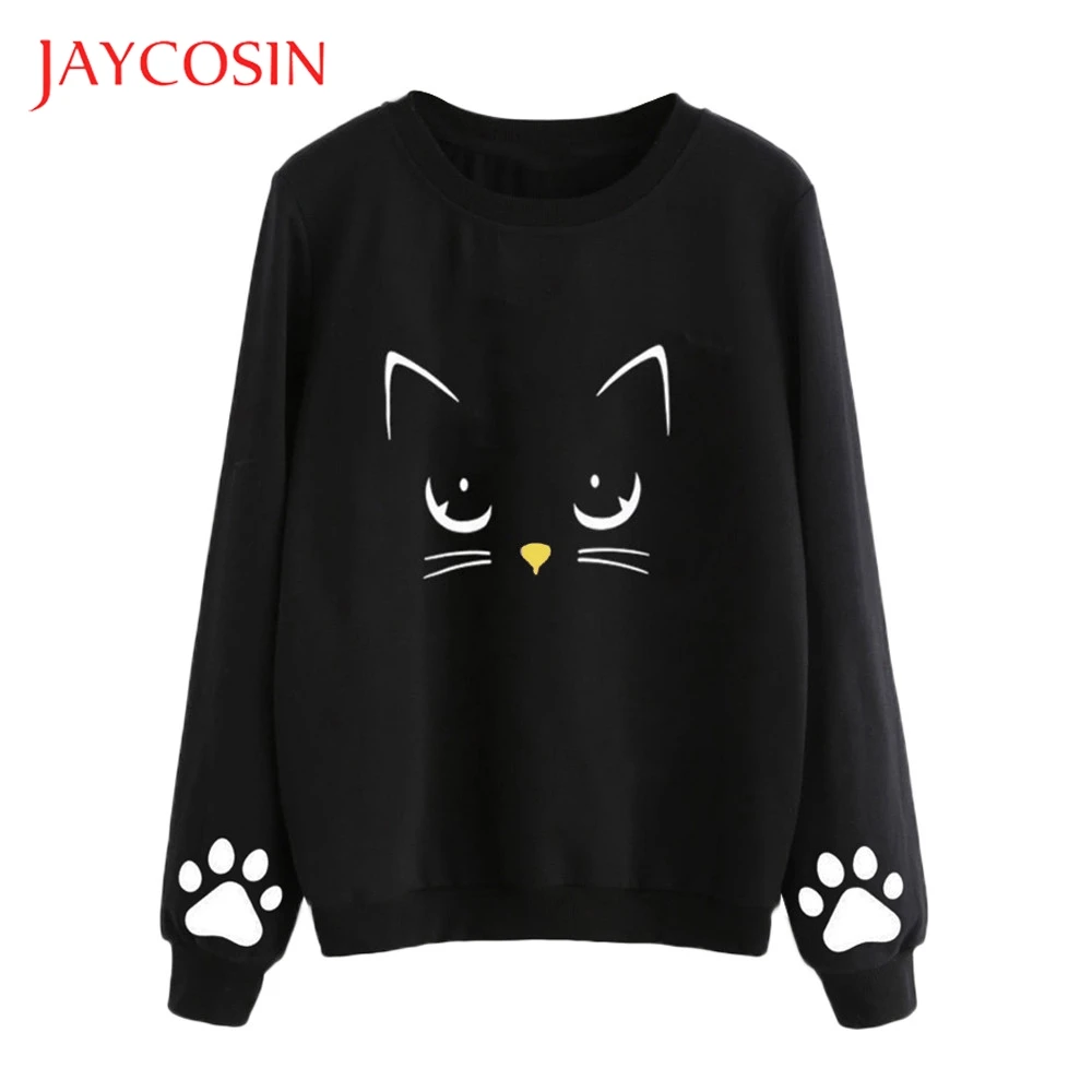 JAYCOSIN осень для женщин и зима с длинным рукавом Cat Weater круглый воротник обычная