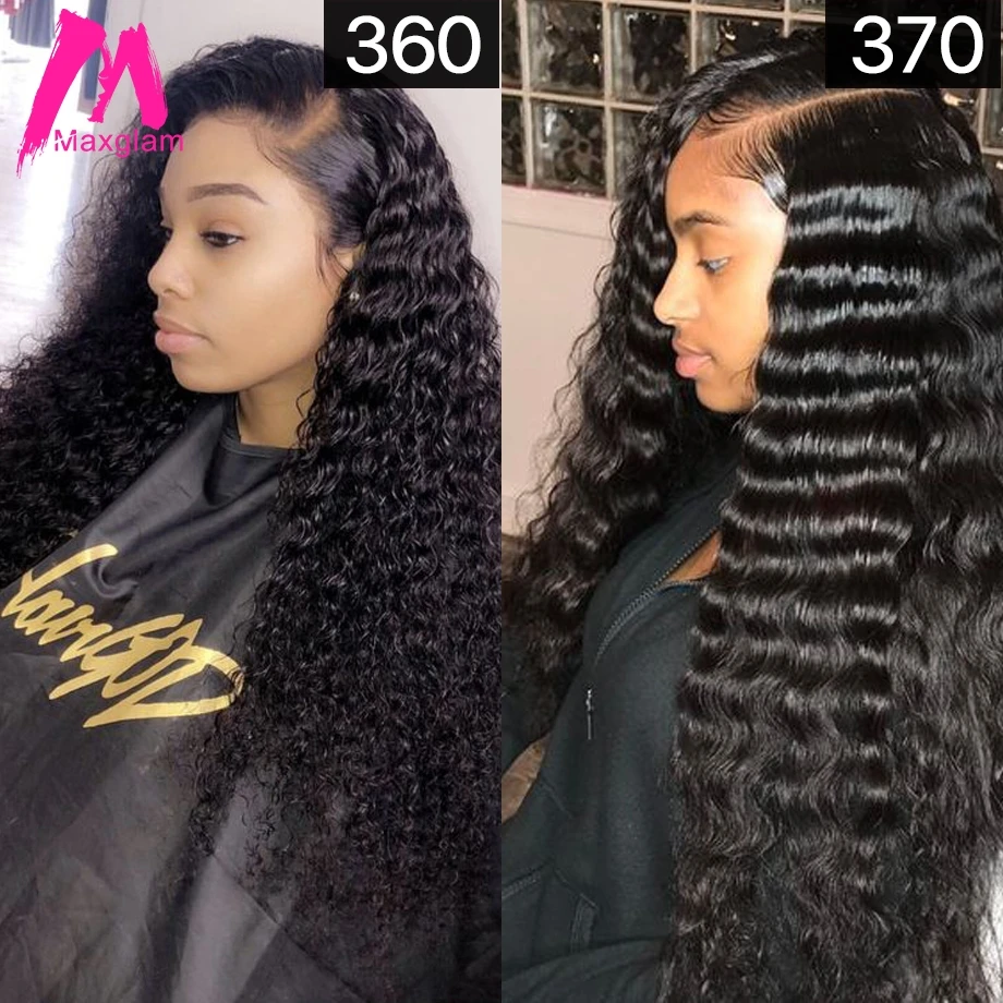 

Maxglam 13x6 Lace Front Wig 360 Lace Frontal Human Hair Wigs With Pre Plucked Baby Hair Brazilian Deep Wave Curly 370 Wig
