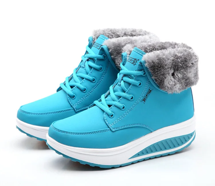 Winter snow boots women sneakers new fashion solid lace-up warm ankle boots women shoes wedges casual shoes woman