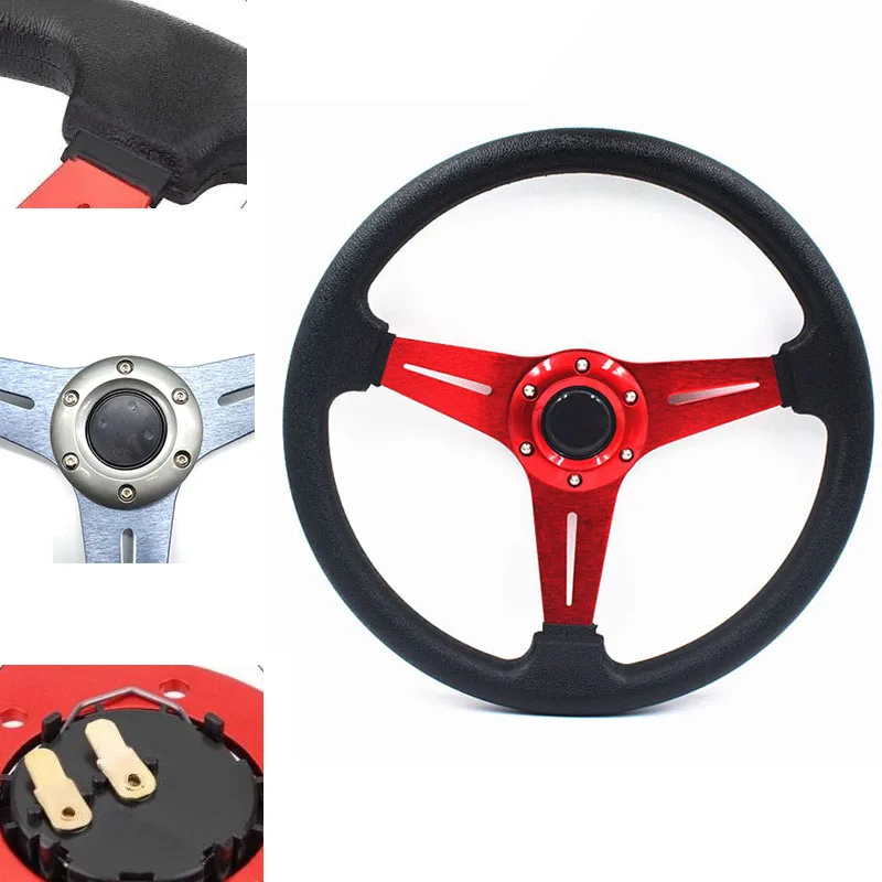 

Universal steering wheel 350mm(14inches) PU leather racing Aluminum Frame steering wheel(red blue silver)