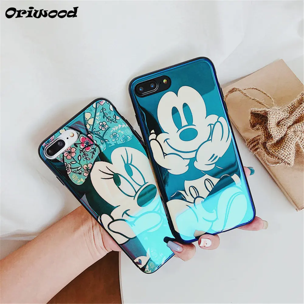 

Electroplate Blue Light Soft Phone Cover for iPhone X 6 6s 7 8 Cartoon Minnie Mickey Mouse Phone Case for iPhone 6 6s 7 8 PLus
