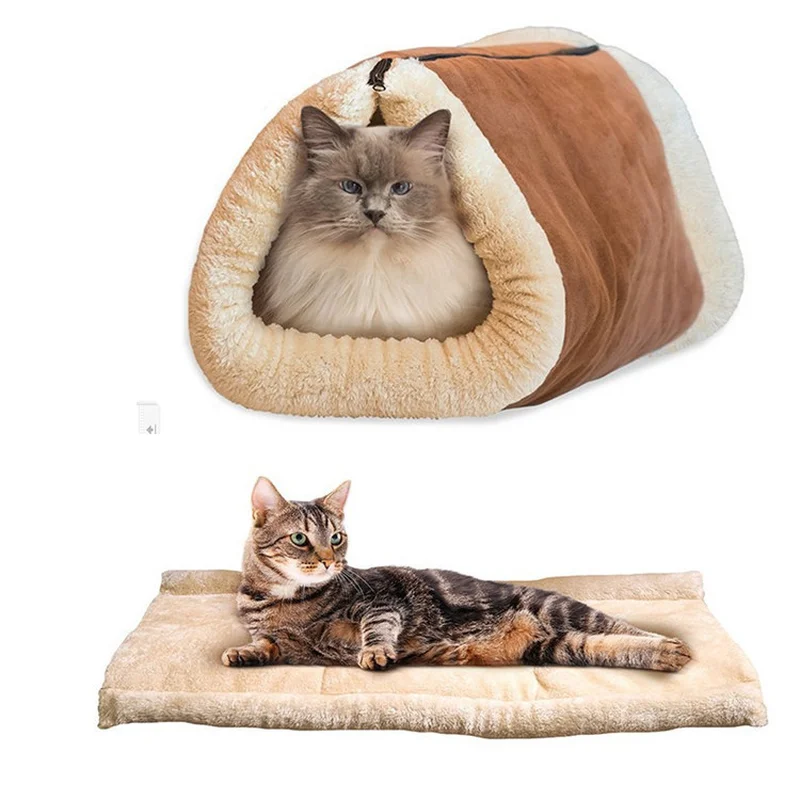 Cute Cat Sleeping Bag Soft Warm Cotton Plush Cat Beds House Pet Cat Tunnel Toy For Puppy Cat Mats Winter Warming Kitten Blanket