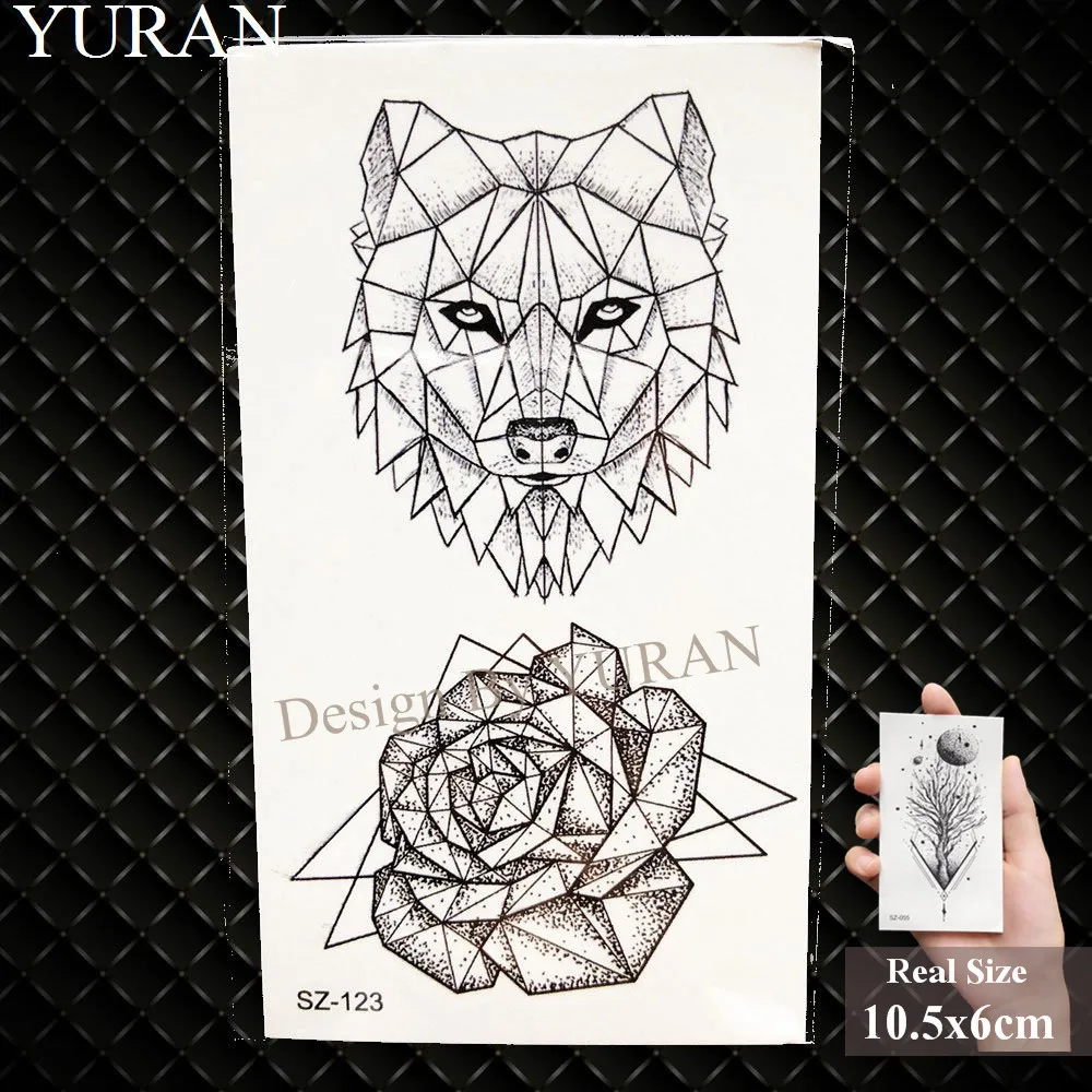 Erogenous Geometric Wolf Temporary Tattoo Geometric Floral Women Body Arm Wrist Tattoo Stickers Men Bulb Water Transfer Tatoos