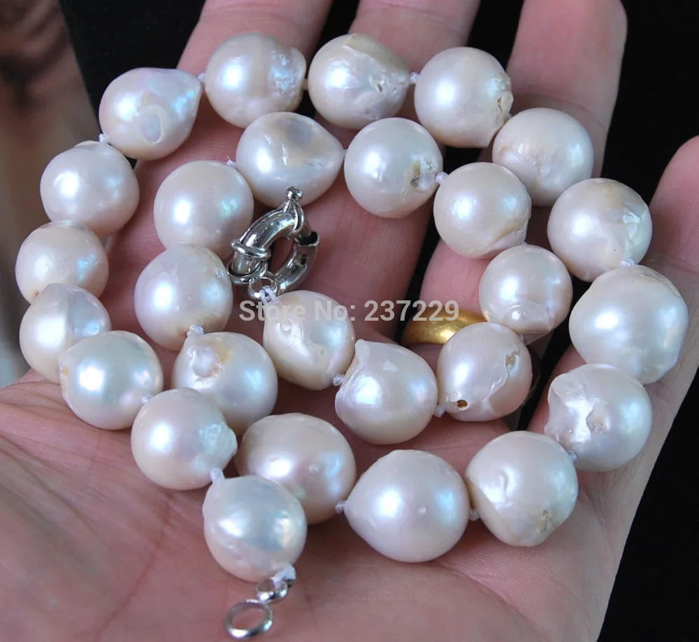 

HOT## Wholesale price ^^Charming!13-15mm Natural South Baroque White Akoya Pearl Necklace 18