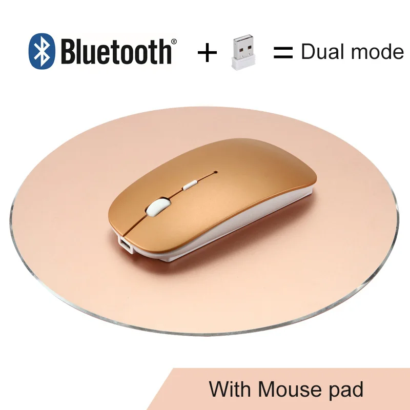 2 в 1 Bluetooth+ 2,4G USB Беспроводная мышь перезаряжаемая эргономичная игровая мышь для Macbook lenovo Dell Asus hp ноутбук компьютер - Цвет: Gold with mouse pad