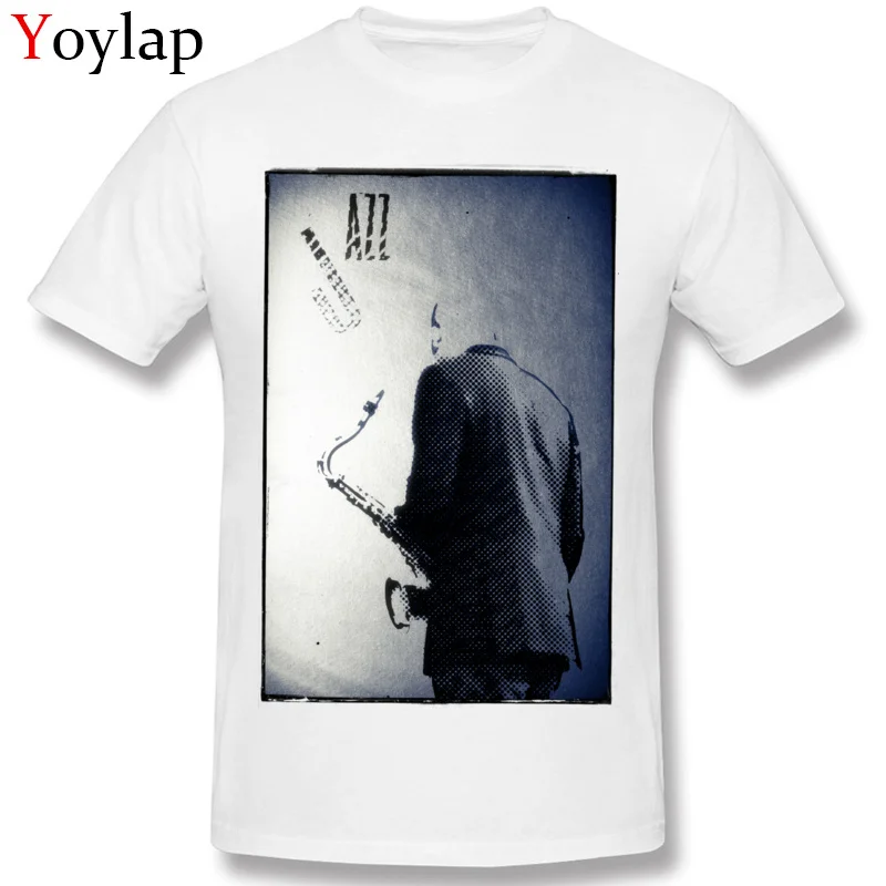 Faddish Summer T-Shirt Summer/Autumn 100% Cotton Round Neck Tops T Shirt Short Sleeve Print Saxophonist. Jazz Club Sweatshirts white
