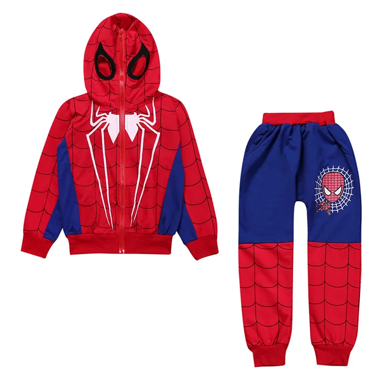 Одежда для маленьких мальчиков Теплый костюм с подкладкой повседневная спортивная одежда костюм Человека-паука для малышей Одежда для выступлений костюм Бэтмена с капюшоном для мальчиков из двух предметов - Цвет: Photo Color