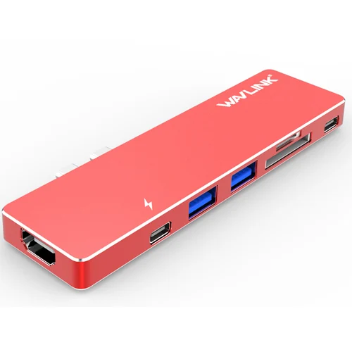 Wavlink двойной USB 3,1 type-C концентратор к HDMI адаптер 4K USB C концентратор ж/SD/Micro SD кард-ридер 7 в 1 для MacBook Pro usb-хаб - Цвет: Red