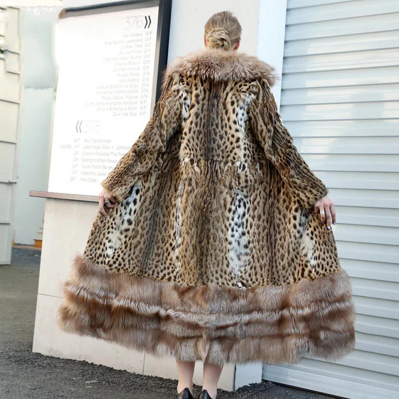 

FURSARCAR Luxury Whole Skin With Fox Big Lapel Collar Removable Bottom Women Winter Coat New Arrival X-Long Real Beaver Fur Coat