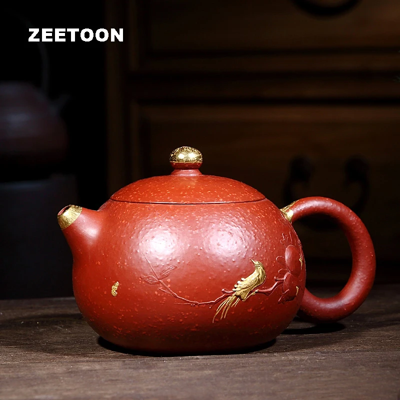 280cc Authentic Yixing Teapot 24K Gold Hand Painted Magpie Xishi Pot