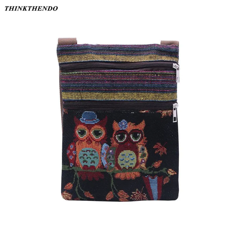 

THINKTHENDO Women Girls Canvas Crossbody Bag Owl Embroidery Messenger Shoulder Bag Wallet Purse Cell Phone Pouch 2019 New