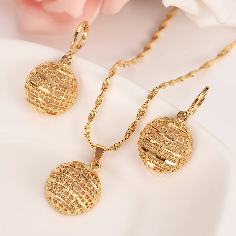 Модные ювелирные изделия золотого цвета для женщин ожерелье серьги набор аксессуаров Дубай Индия Африка подарок