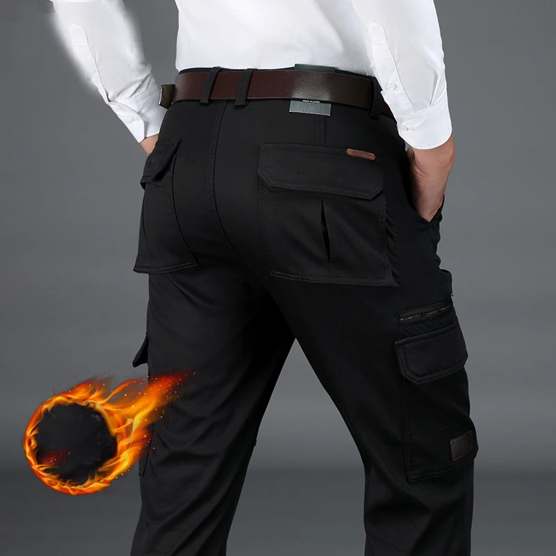 2018New деловые мужские хлопковые тактические со множеством карманов повседневные штаны с высокой талией теплые флисовые комбинезоны большого размера одежда рабочие брюки 4XL