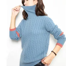 Женский модный свободный короткий пуловер из натурального козьего кашемира с длинными рукавами и высоким воротником, S-2XL