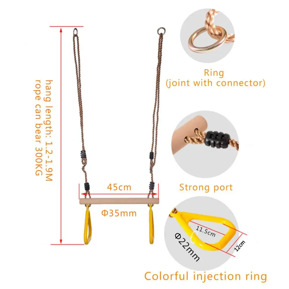 Children Trapeze Swing Bar Rings Wooden Playset Plastic Rings Gym Kids Children Adult Fitness Ring