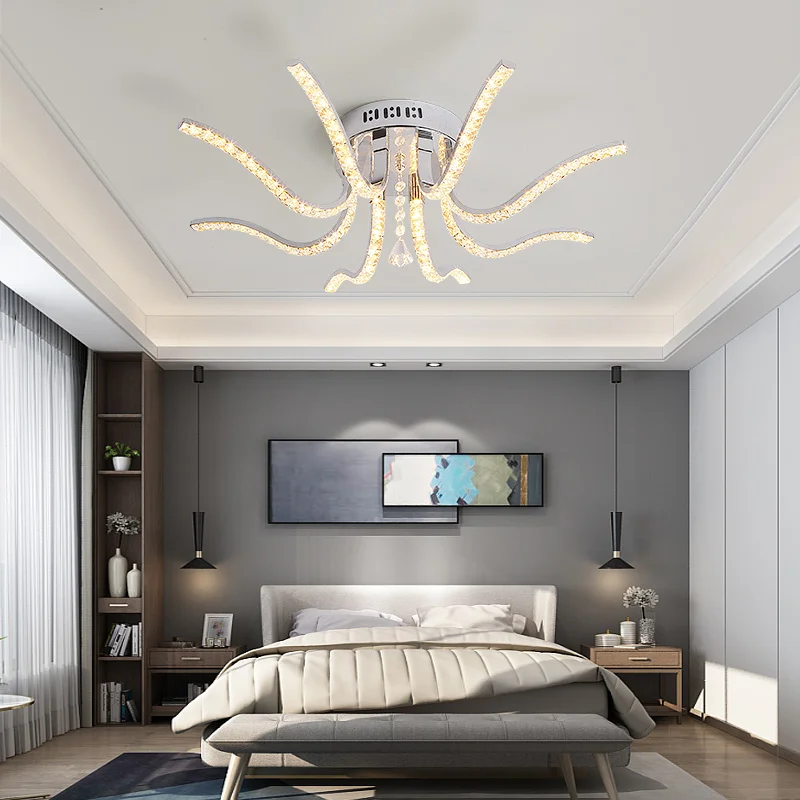 

Lamparas de techo Chrome Plated Finish Crystal RC Modern Led Ceiling Lights For Living Room Bedroom Sutdy Room LED Ceiling lamp