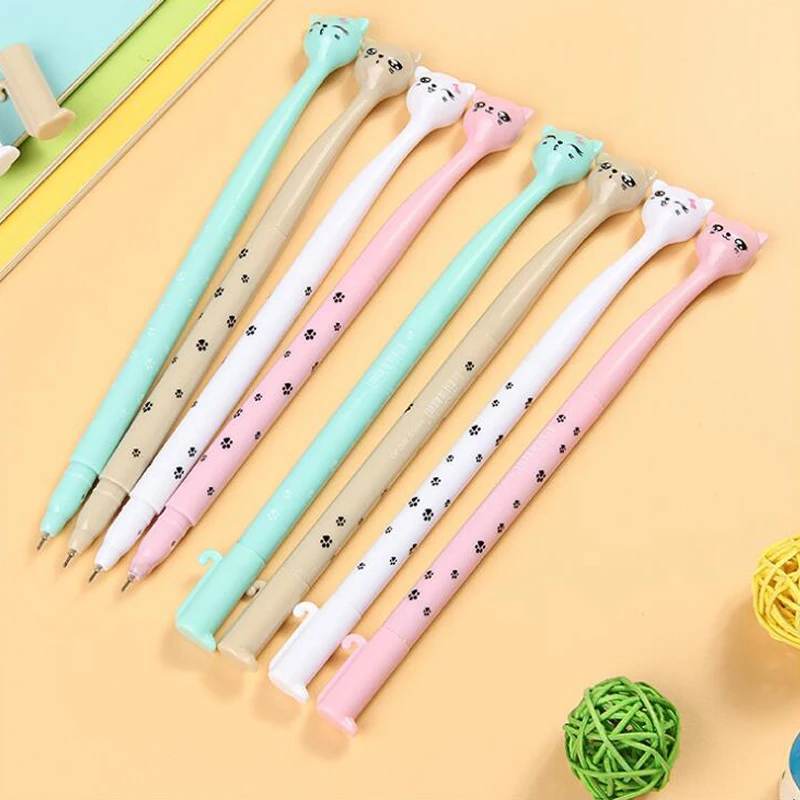 

8 pcs/Lot Small Cat Gel Pen Plastic Cartoon Figure Cute Lovely Black Ink Pens Stationery Office school Supplies Free Shipping