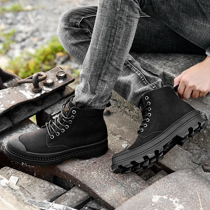 Warm Winter Men Boots Genuine Leather Rubber Ankle Boots Men Outdoor Winter Work Shoes Military Fur Snow Boots for Men Botas