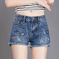 Для женщин корейский стиль сексуальные отверстия повседневное тонкие джинсовые шорты джинсы для (синий)