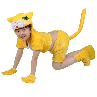 yellow Детские пижамы для косплея с изображением животных из мультфильма кигуруми, мягкий хлопковый вельветовый Комплект для мальчиков и девочек, топы+ шорты, детская одежда для выступлений - Цвет: yellow