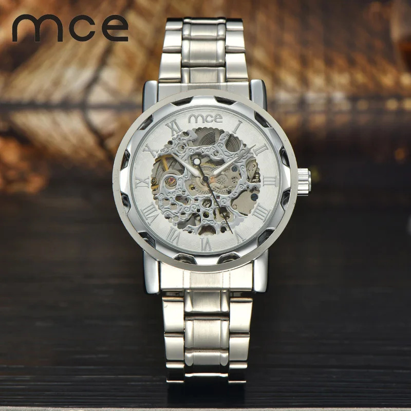 

2018 new MCE brand Automatic Mechanical Watches for men fashion Skeleton Luxury Watch business silver stainless steel clock 061