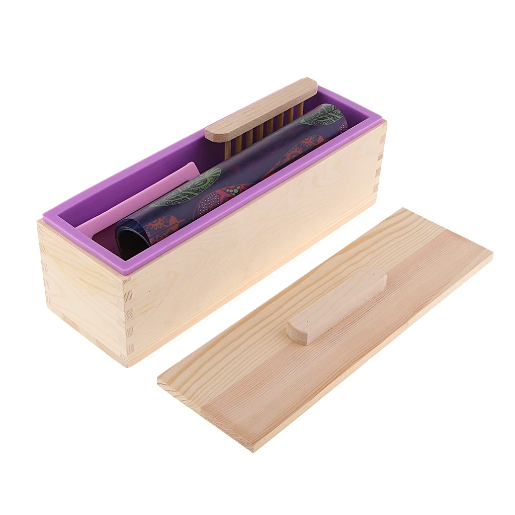 Soap Making Tool Sets –Double Hole Loaf Mold With Wooden Box, Bamboo Soap Holder, Oil Paper, Pink Soap Mold