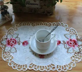 

Modern Lace satin Placemat coffee Embroidery Table place Mat cloth Doily Cup tea dining wedding Coaster mug drink Pad kitchen