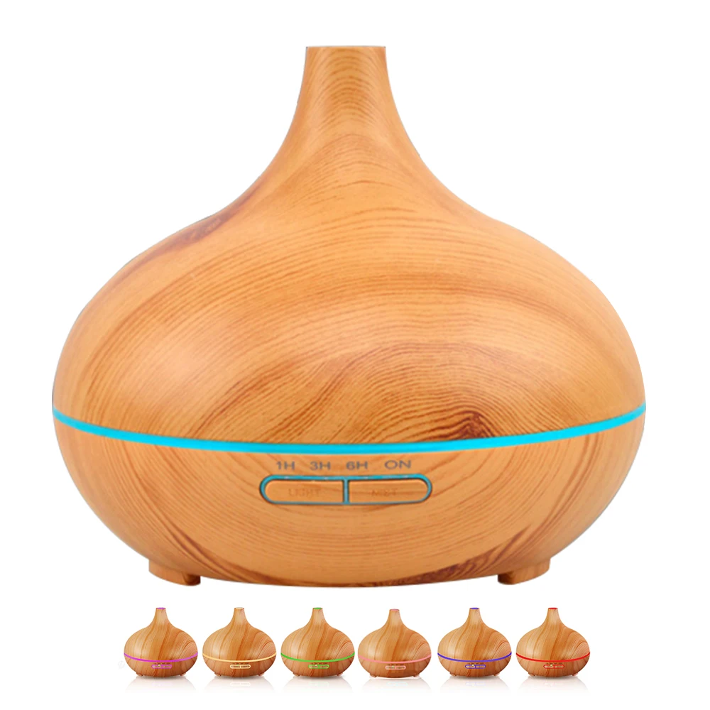 Yellow 7 LED Changing Lights Cool Mist Ultrasonic Wood Grain Aroma Diffuser Ultrasonic Air Humidifier - Цвет: Yellow