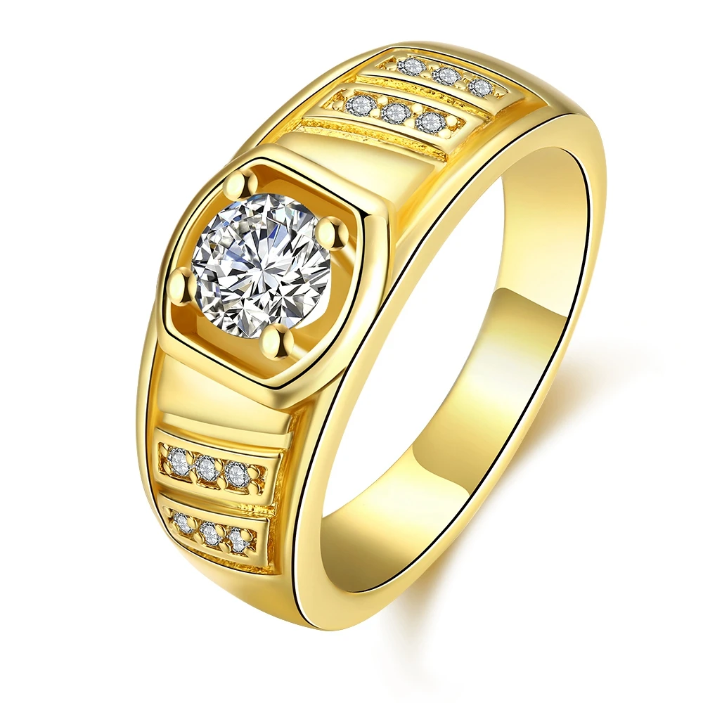 Fine Jewelry Men's High Polished Solid Stainless Steel Ring AAA+ Cubic Zircon Biker Ring