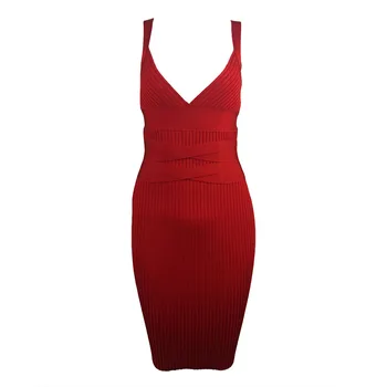 

2019 New Arrival Sexy Women Spaghetti Strap V Neck Backless Striped Bodycon Celebrity Vestidos Party Bandage Dresses