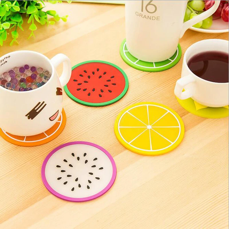 

6PCS Silicone Dining Table Placemat Coaster Kitchen Accessories Mat Cup Bar Mug Cute Fruit Drink Pads 8D
